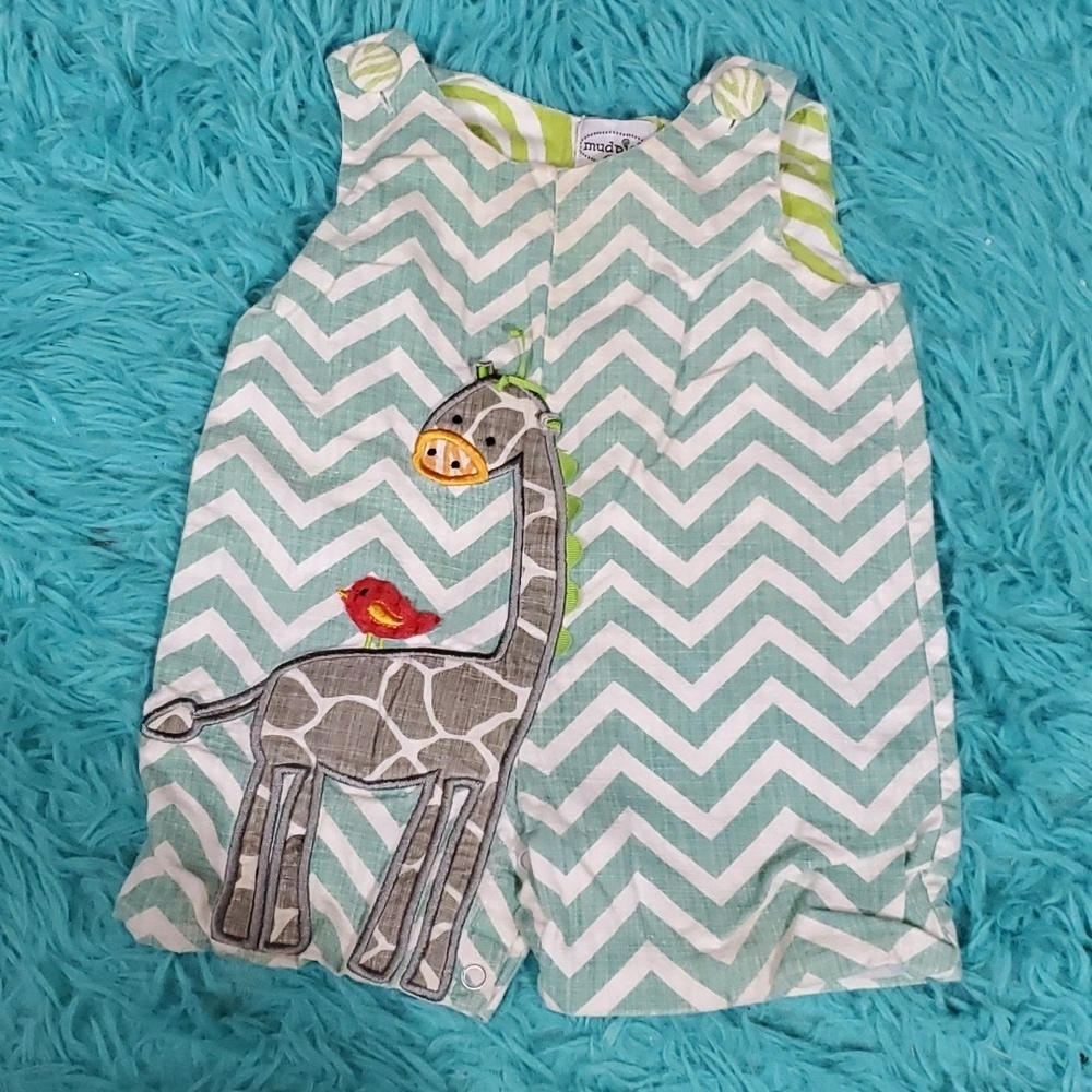 Mudpie Giraffe Chevron Shortalls